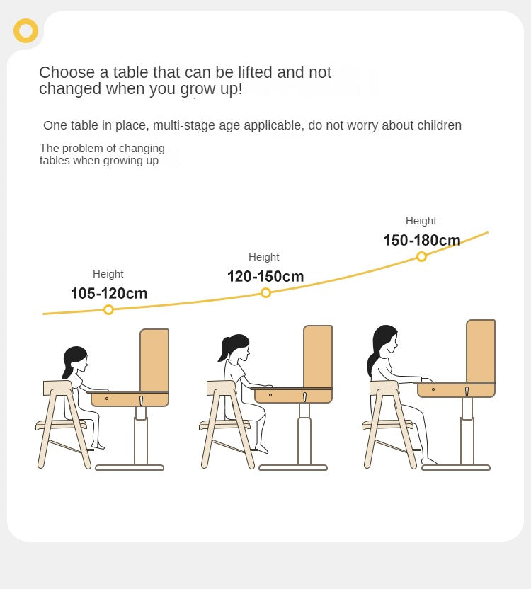 Beech Solid Wood Kids Raised and Lowered Study Table