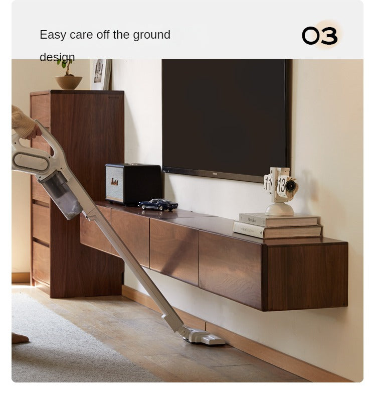 Black Walnut Solid Wood Wall-Mounted Suspended TV Cabinet