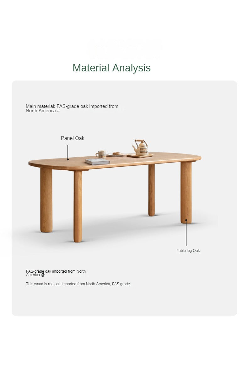 Oak Solid Wood Round Corner Long Dining Table