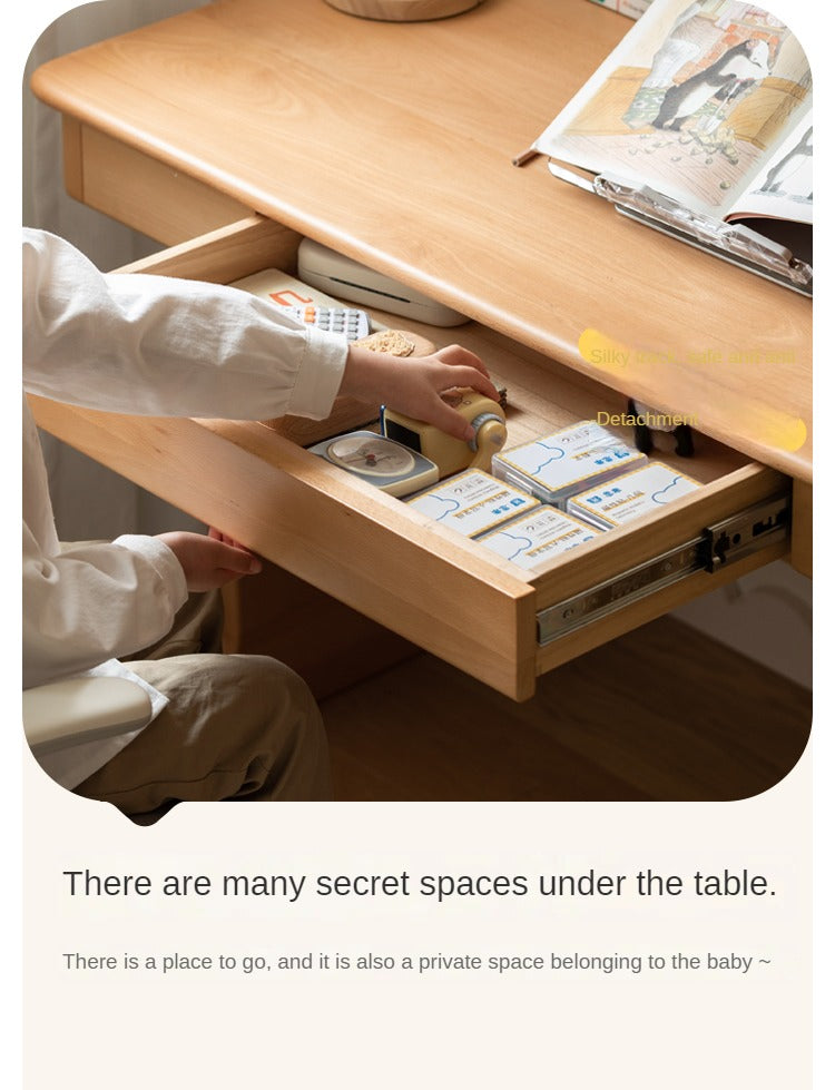 Beech Solid Wood Lifting Desk Bookshelf Combination