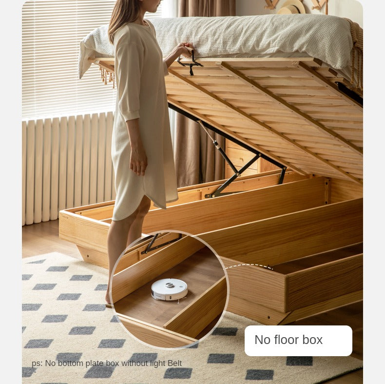 Oak solid wood platform bed, headboard-free bed suspension bed.