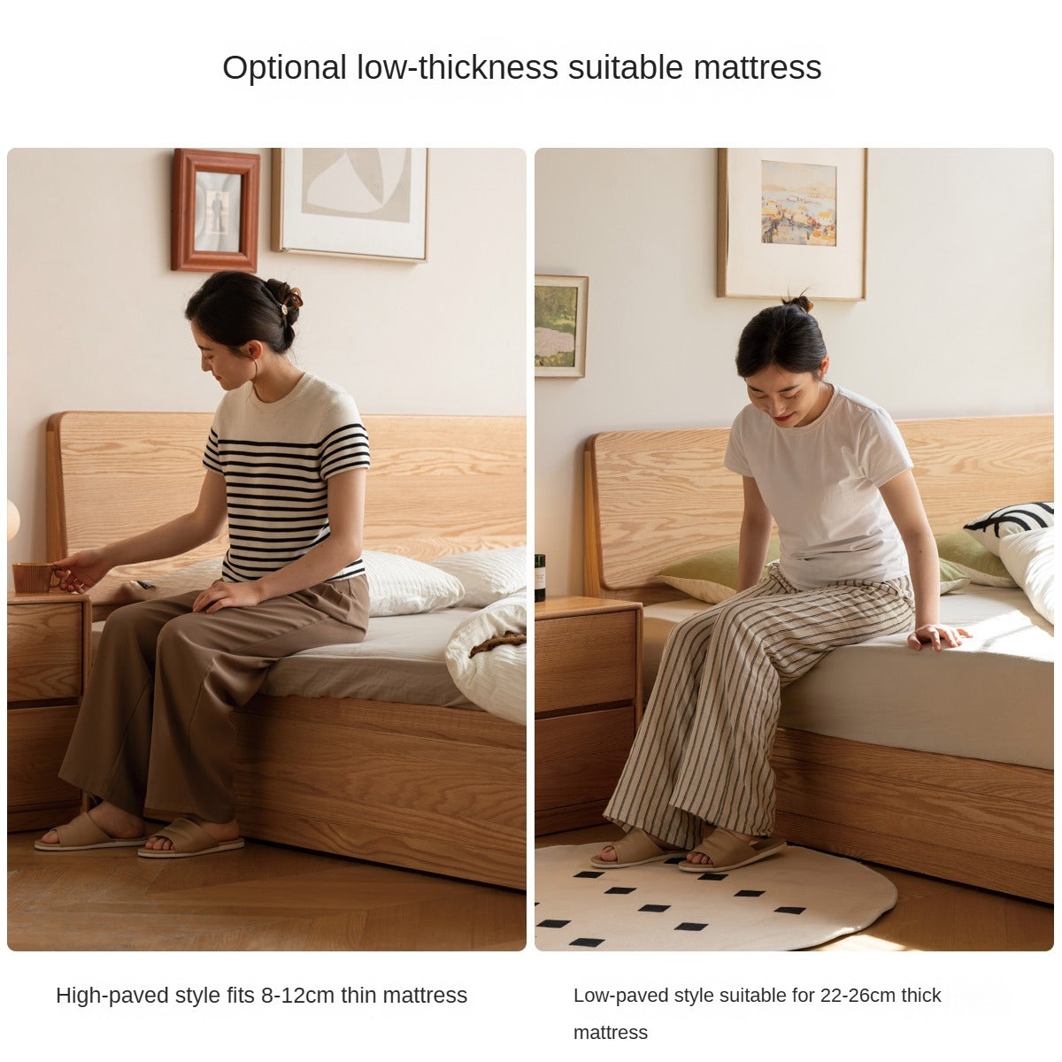 Oak,Rubberwood Solid Wood Box Simple Bed Log Style