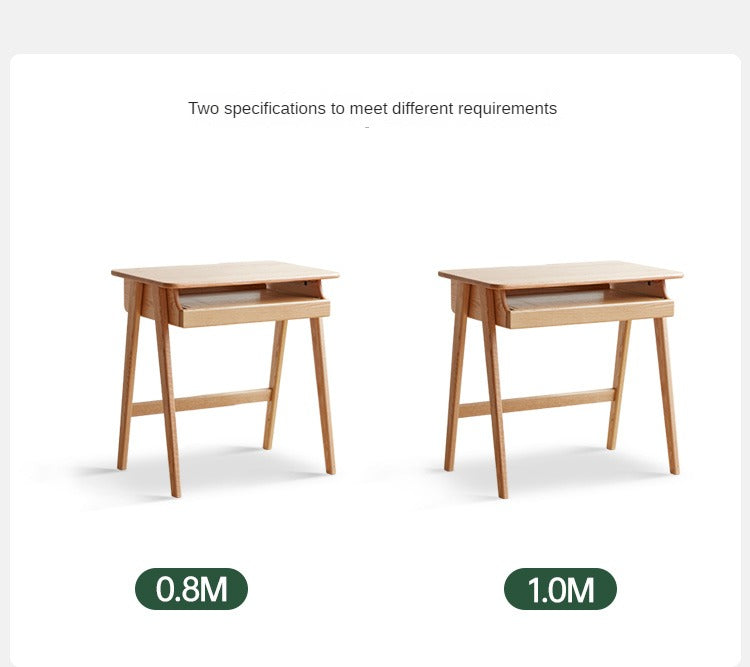Oak, Solid Rubberwood Narrow Study Desk with Drawers