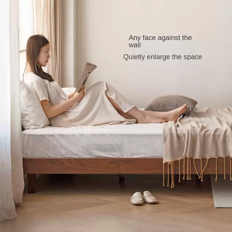 Black Walnut, Ash Solid Wood Platform Bed for Thick Mattress with Headboard-Free Design
