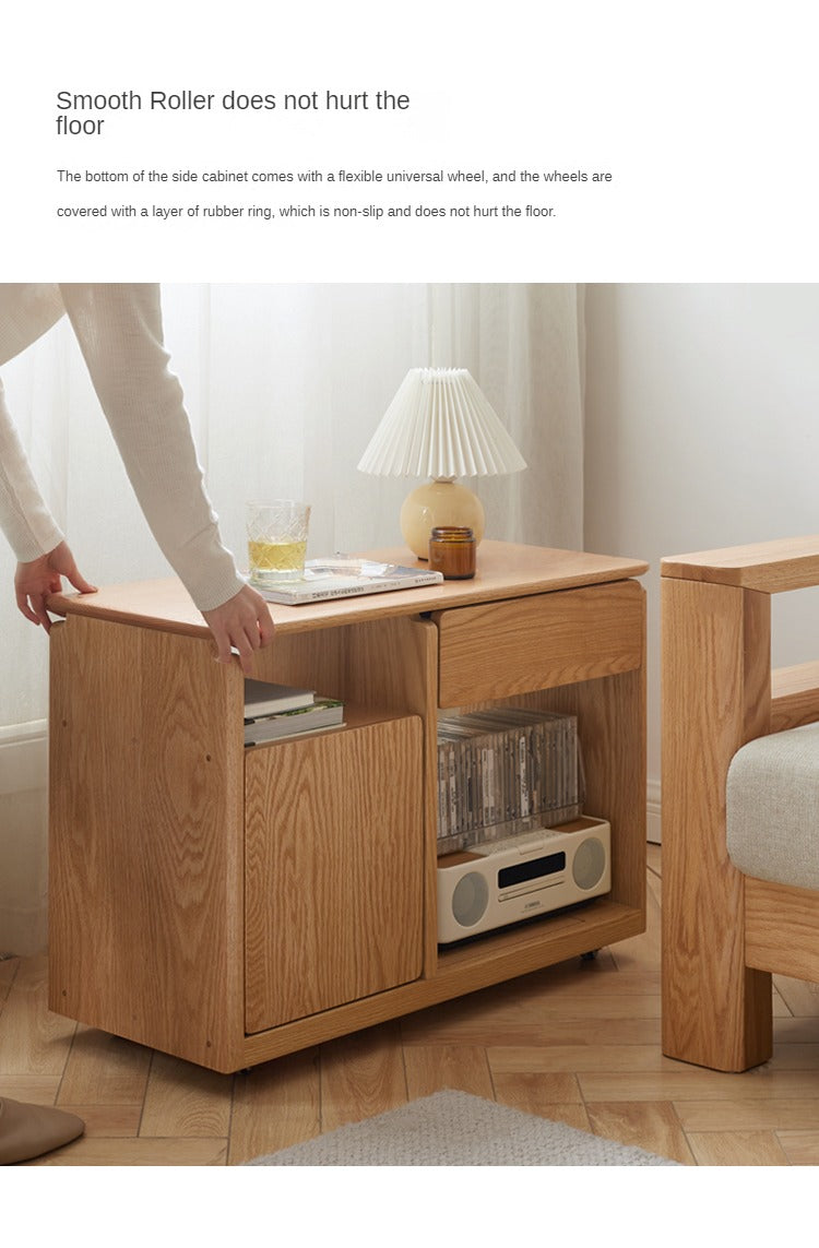 Oak, Black Walnut, Ash Solid Wood Mobile Side Table