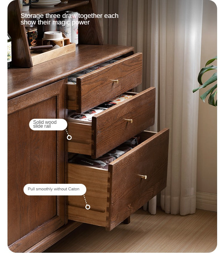 Oak Solid Wood, Solid Rubberwood Modern Dining Sideboard
