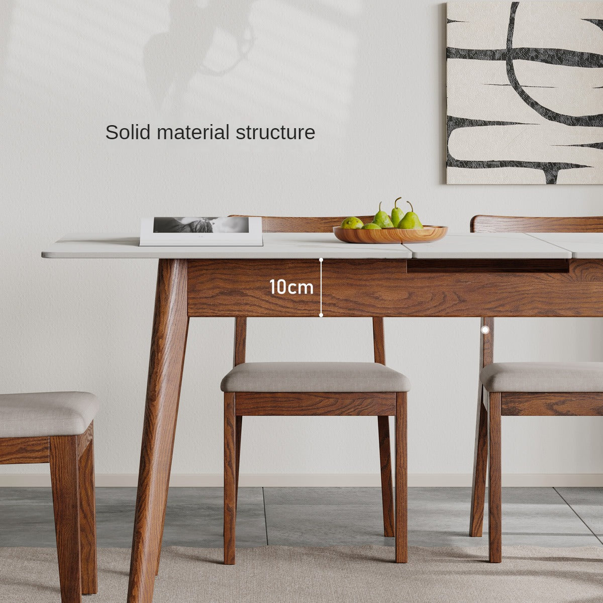 Oak Solid Wood Rock Slab Retractable Dining Table