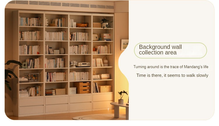 Poplar, Rubber Solid Wood Bookshelf Wall-To-Ceiling Shelf White Cream Style