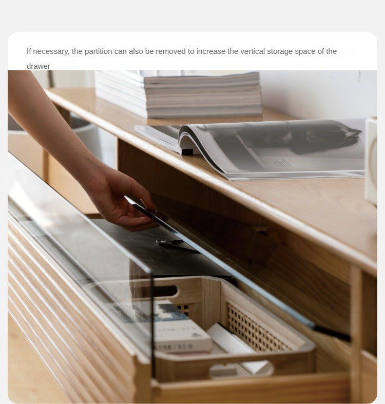 Ash Solid Wood Floor Modern Rock Board TV Cabinet.