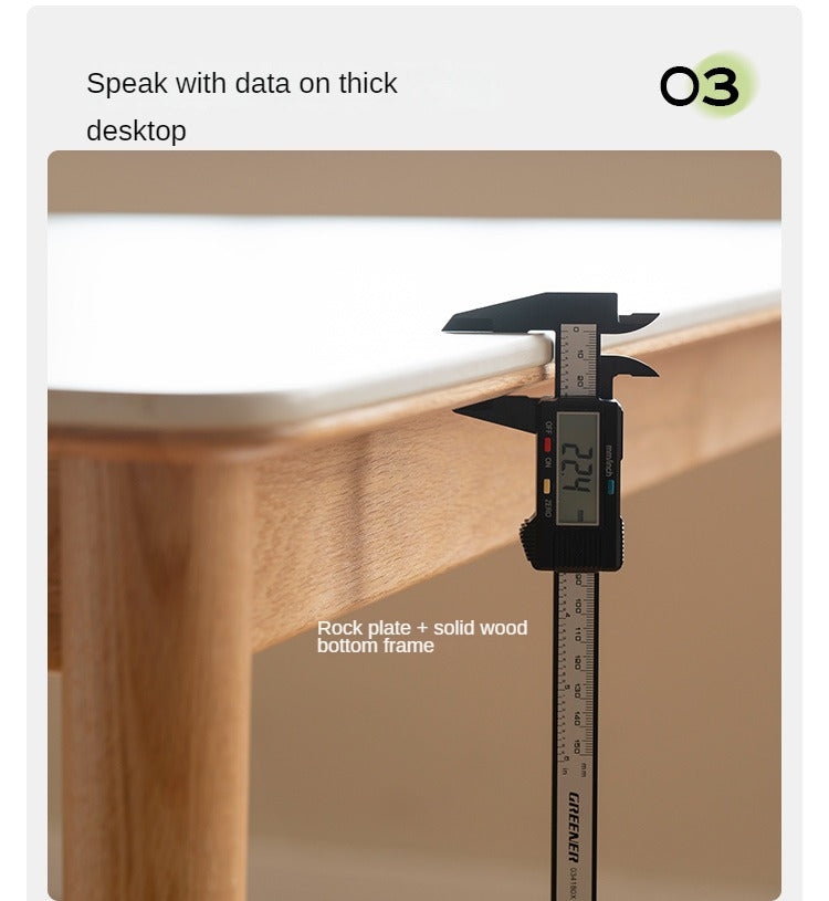 Oak, Beech Solid Wood Dining Table With Rock Slab Surface
