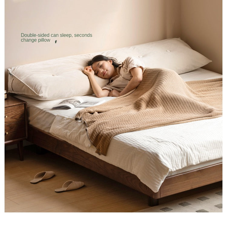 Black walnut solid wood platform bed, headboard-free suspended bed