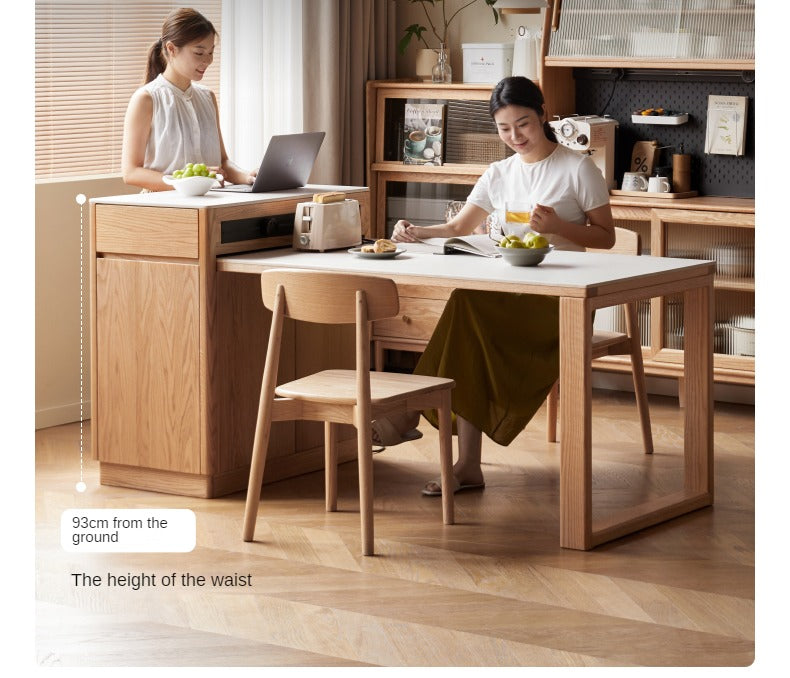 Oak Solid Wood Telescopic Island Rock Plate Dining Table
