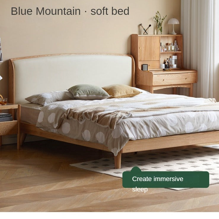 Oak Solid Wood Genuine Leather, Tech Fabric Bed