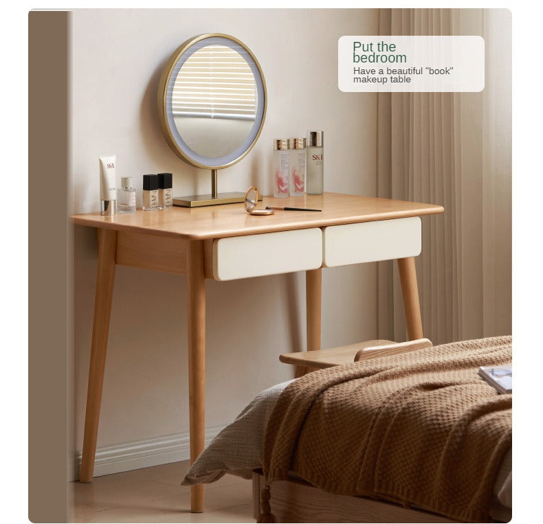 Beech Solid Wood Office Desk with 2 Drawers