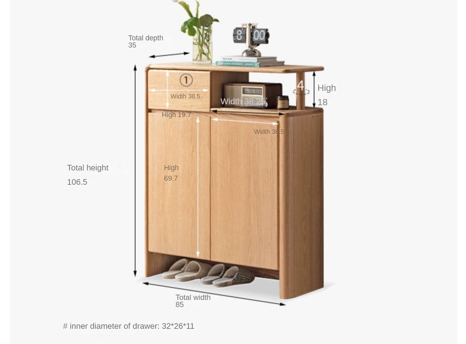 Oak, Rubberwood Solid Wood Partition Shoe Cabinet