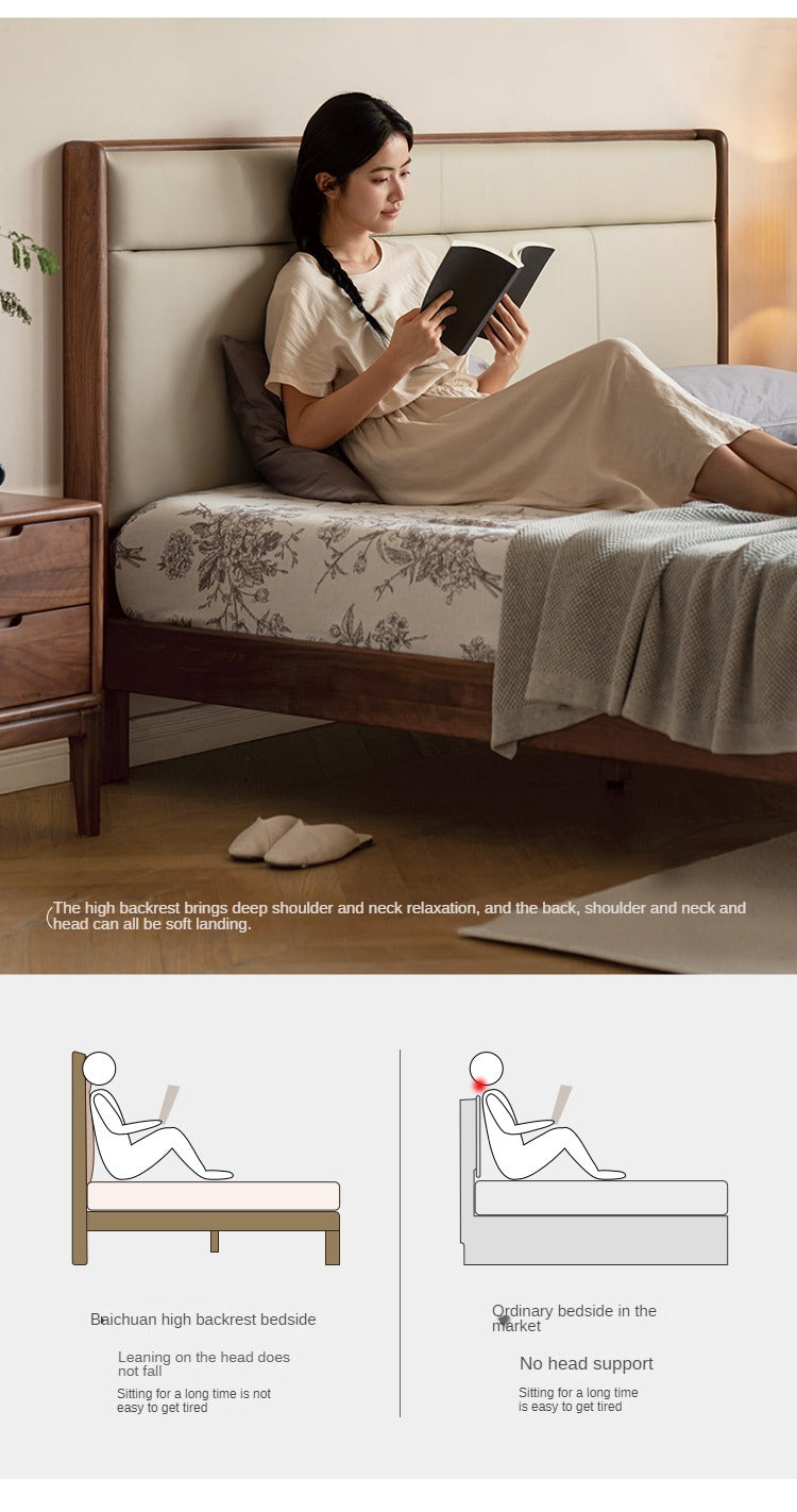 North American Black Walnut, Ash solid wood leather soft bed