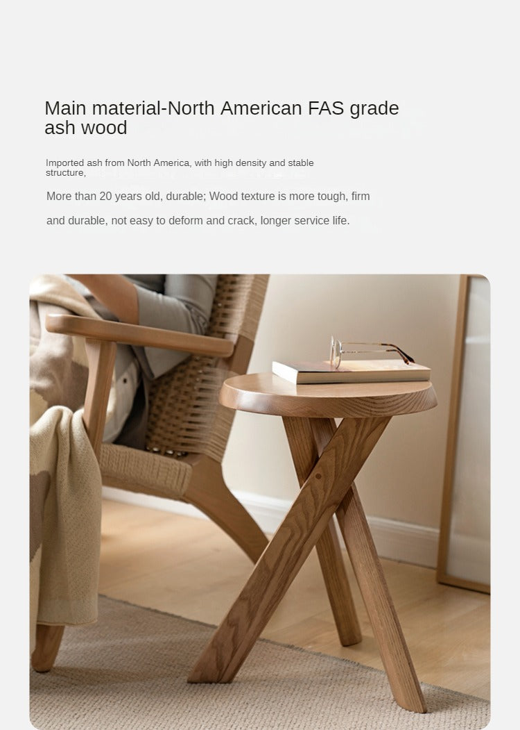 Ash, Poplar Solid Wood White Wax Wood Side Table