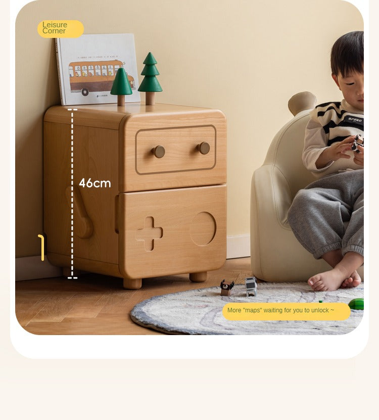 Oak Solid Wood Children's Cartoon Robot Nightstand