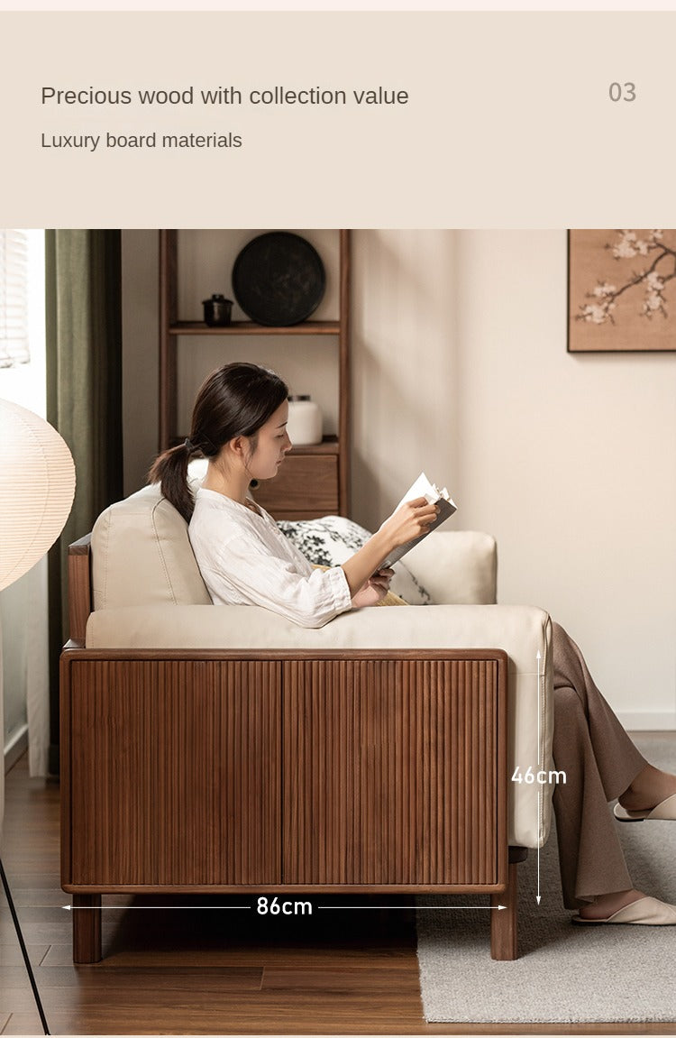 Black Walnut, Ash Solid Wood Leather High Back Sofa,