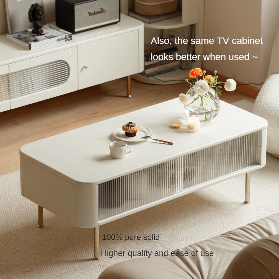 Poplar Solid Wood Modern White Storage Coffee Table