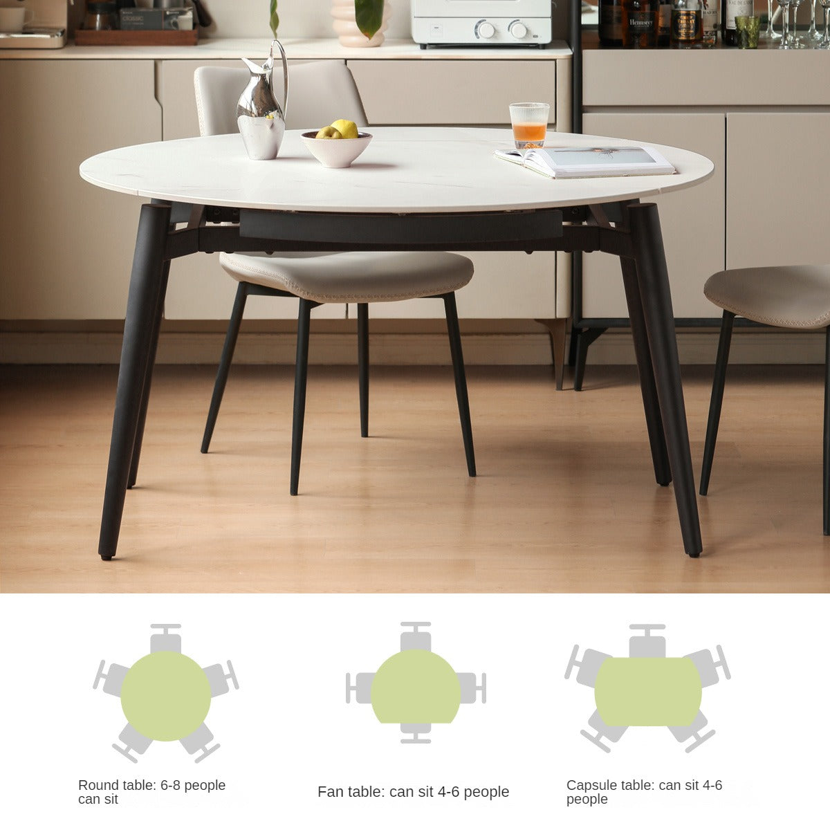 Folding Rock Table Metal Legs Light Luxury Round Dining Table