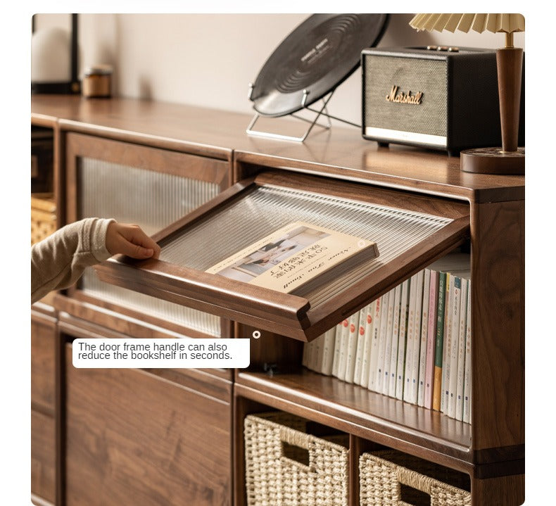 Black Walnut, Oak Solid Wood TV Cabinet Modern Module Combination Storage.