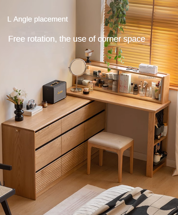 Oak, Ash Solid Wood Modern Telescopic Vanity Table.