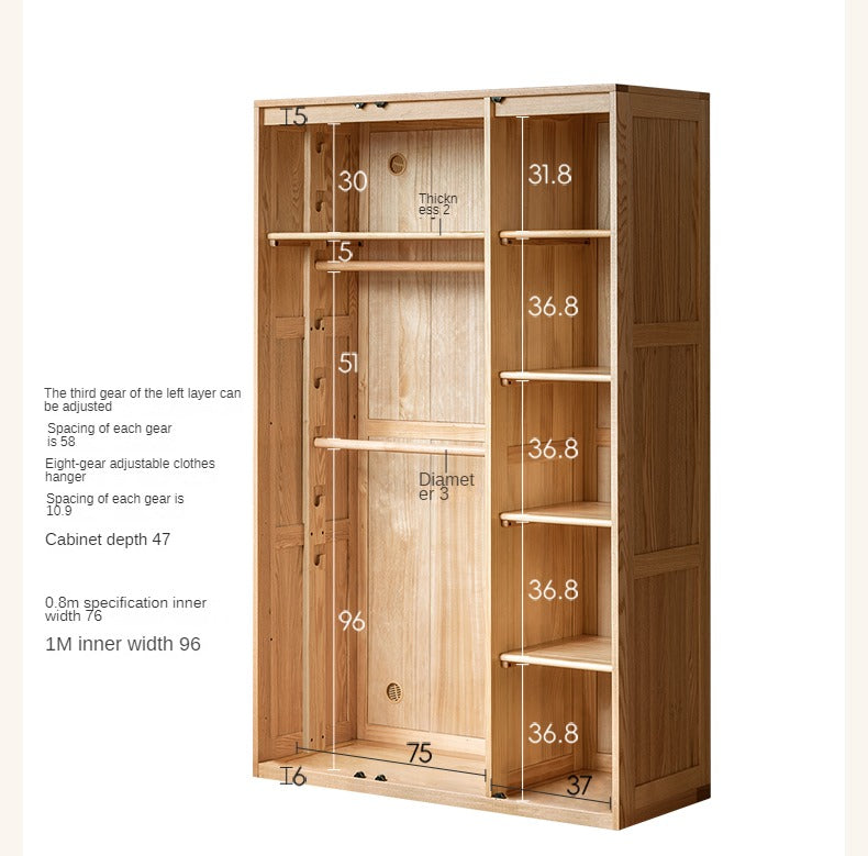Oak Solid Wood Children's Wardrobe Combination