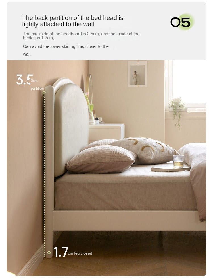 Cherry Solid Wood Bed Technology Сloth Cream Style