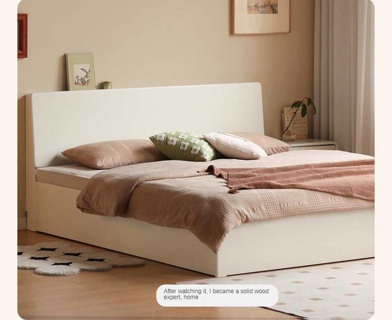 Rubber Wood,Poplar Solid Wood Box Bed, Cream Storage Bed