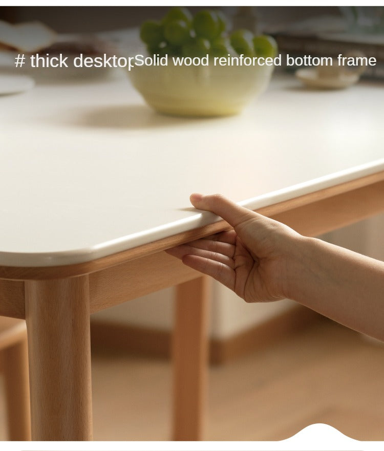 Beech Solid Wood Dining Table With Rock Slab Surface