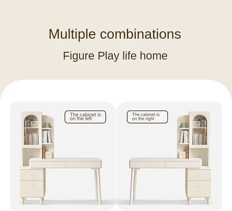 Rubberwood Solid Wood Retractable Desk and Bookshelf