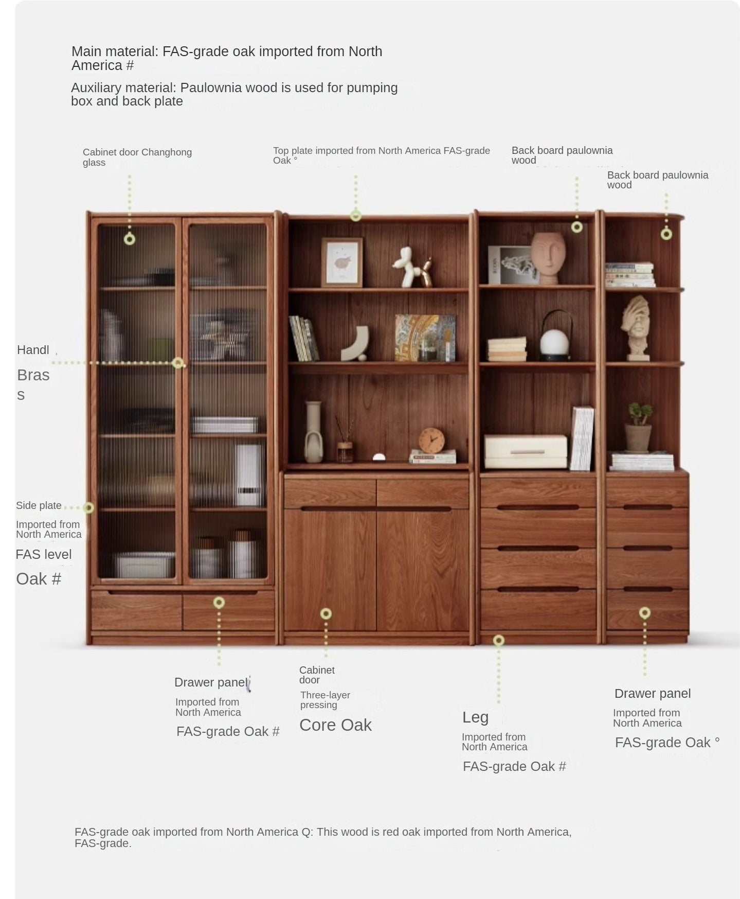 Oak Solid Wood Corner Floor-Standing Free Combination Bookshelf