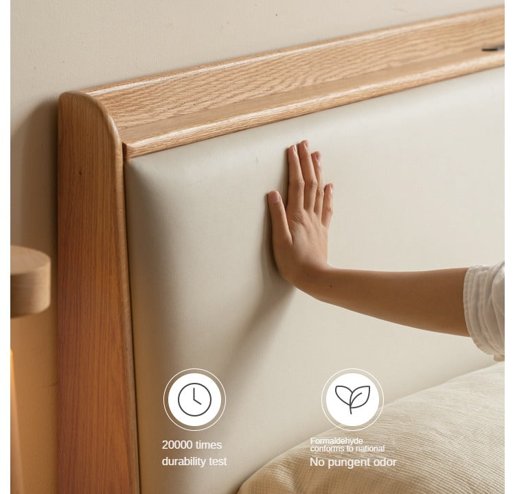 Oak Solid Wood Technology Cloth Modern and Simple Bed