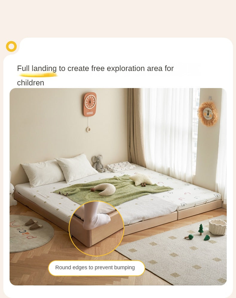 Rubberwood Solid Wood Mother-and-child platform bed, headboard-free bed