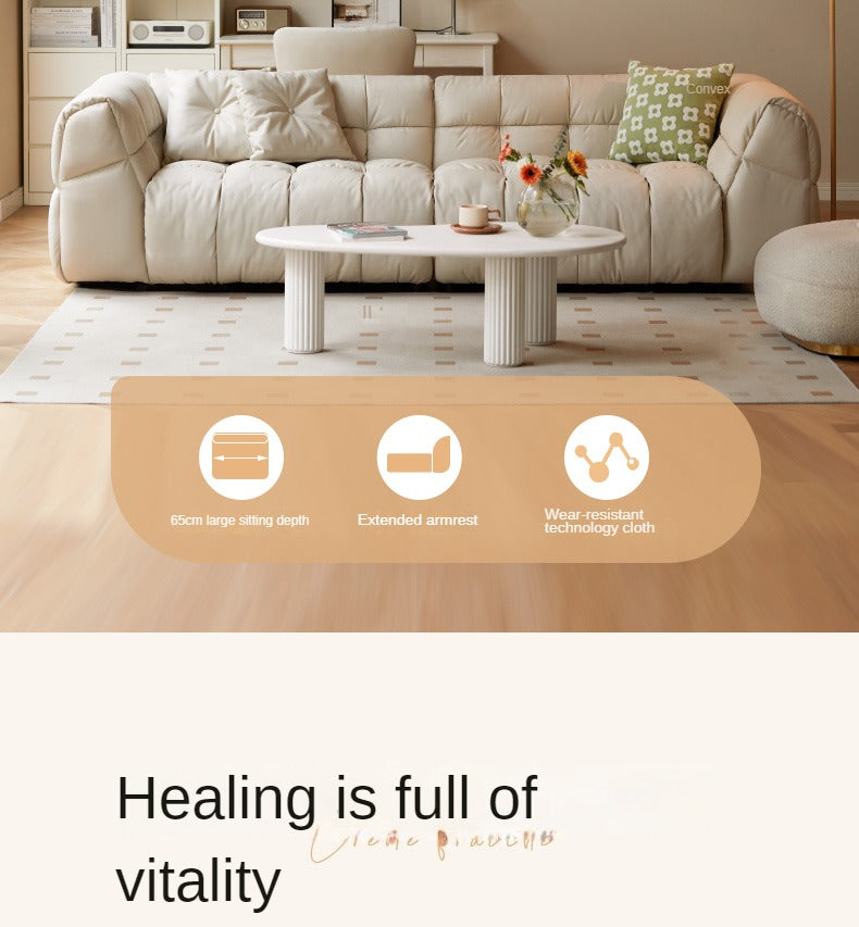 Genuine Leather,Technology Cloth Sofa Cream Wind.