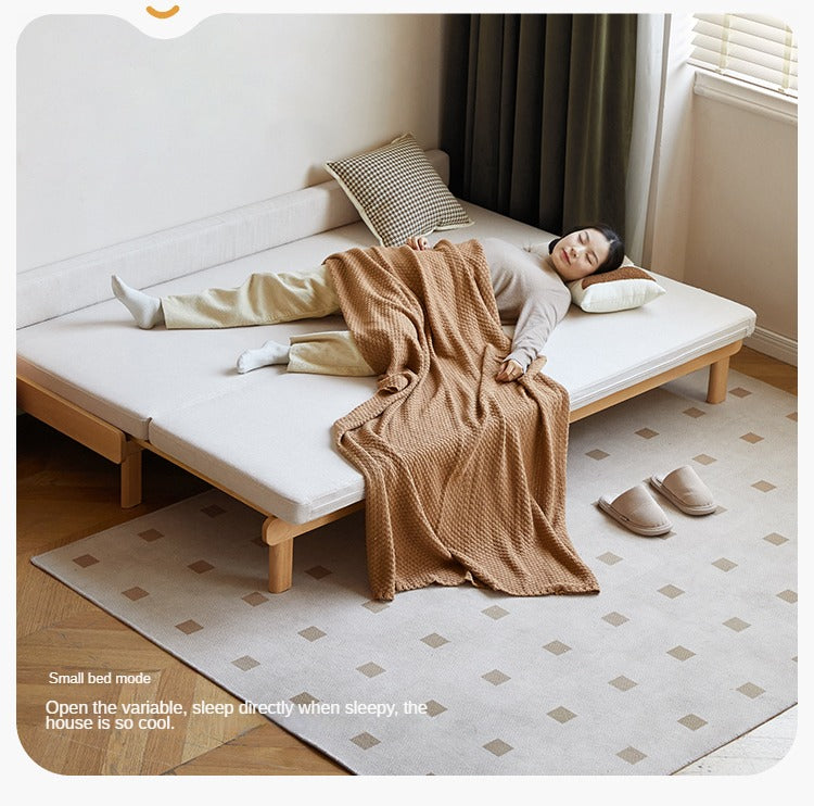 Beech Solid Wood European Folding Dual-use Double Sofa Bed.