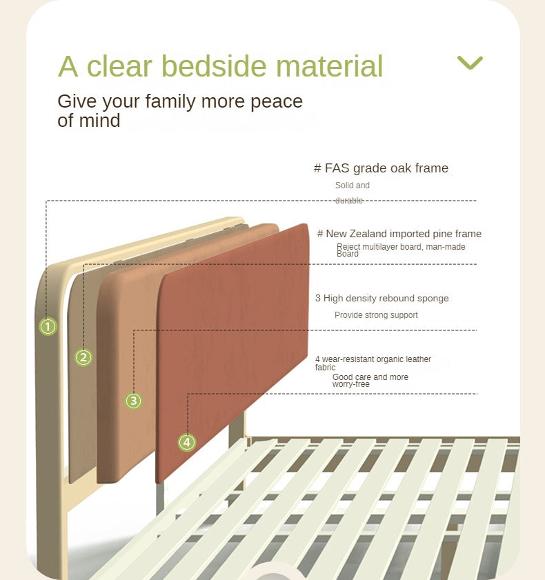 Rubber Wood  Solid Wood Soft Bed Cream Style