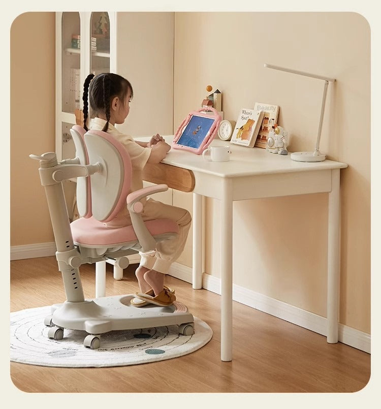 Rubber Solid Wood Cream Style Children's Writing Desk.