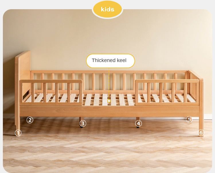 Beech Solid Wood Children's Bed for Boys and Girls Spliced Bed with Guardrail<