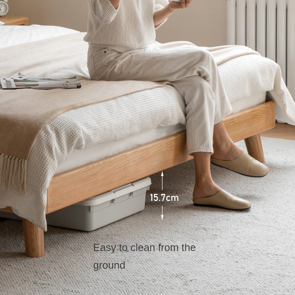 Oak Solid Wood Cream Style Soft Bed