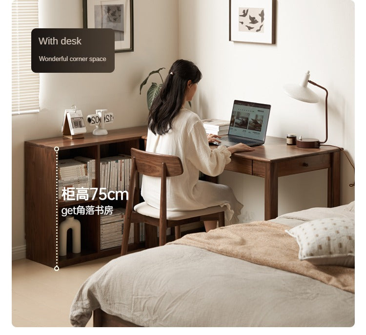 Black Walnut, Rubberwood Solid Wood Low Bookshelf Combination Floor-Standing Cabinet