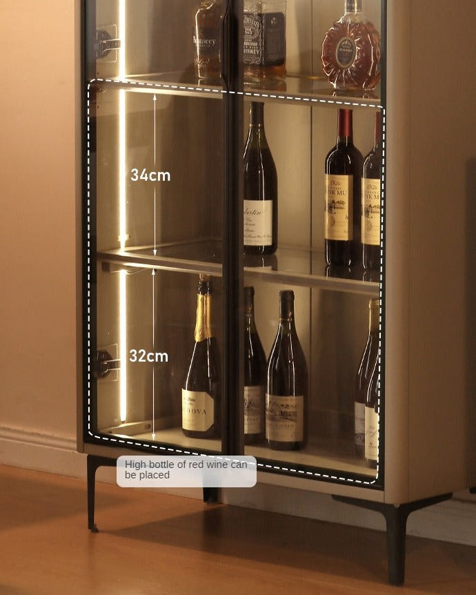 Poplar Solid Wood Wine Cabinet, Luxury Glass Door Display Cabinet LED lighting-