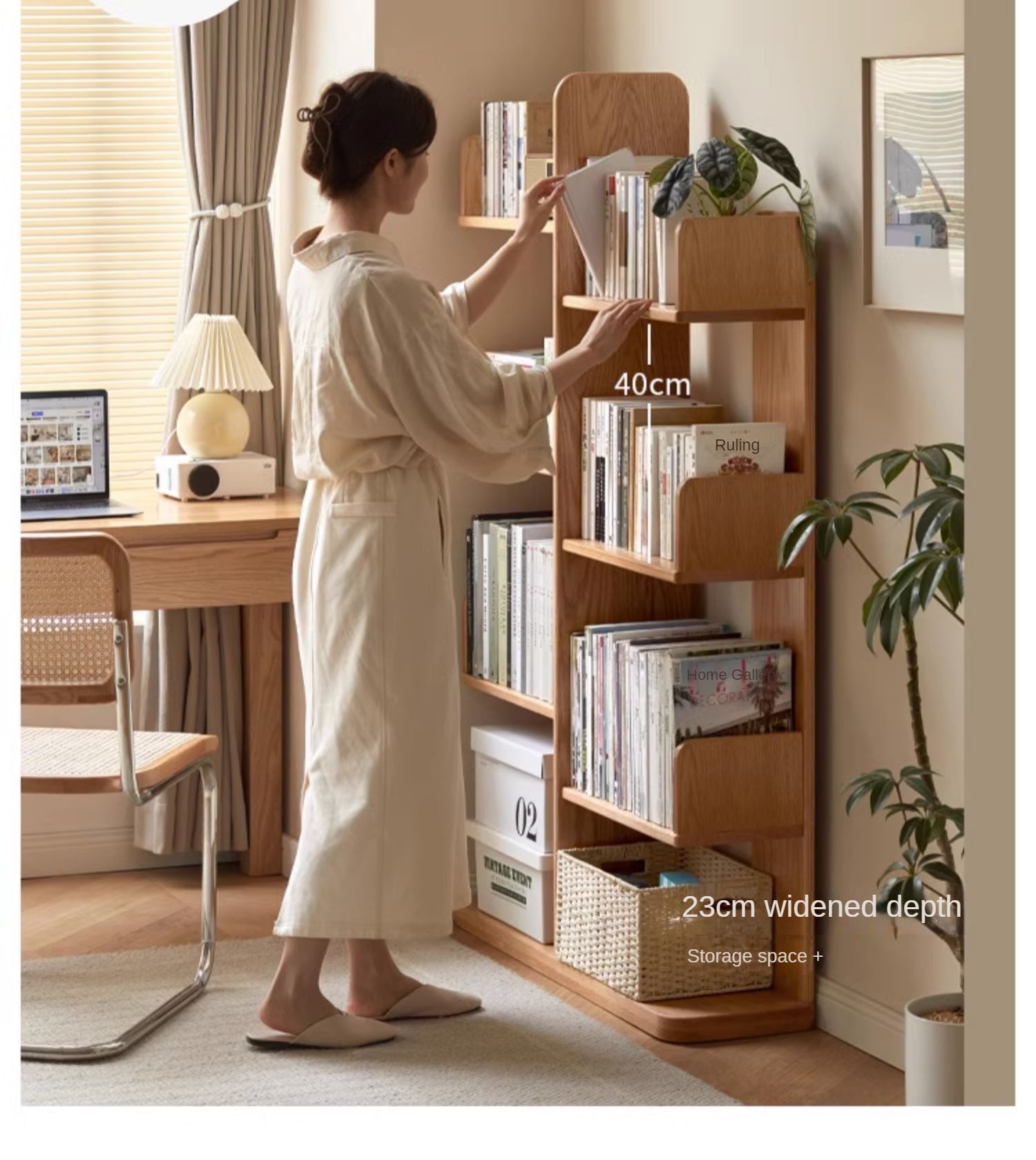 Oak Solid Wood Floor-Standing Bookshelf