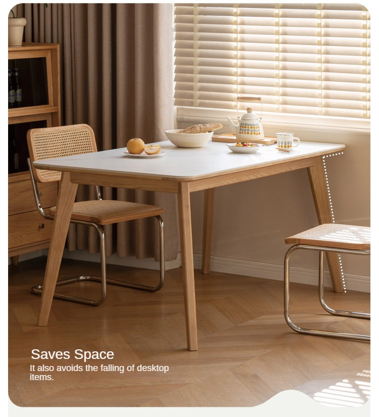 Ash Solid Wood Nordic Dining Table With Rock Slab Surface