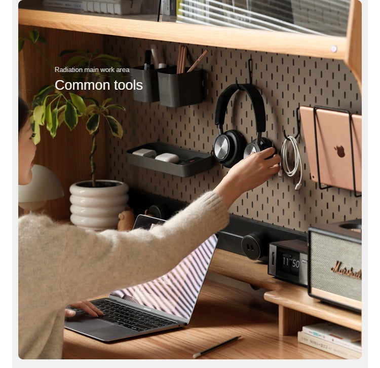 Oak, Cherry Solid Wood Desk Bookshelf Integrated Warm Light