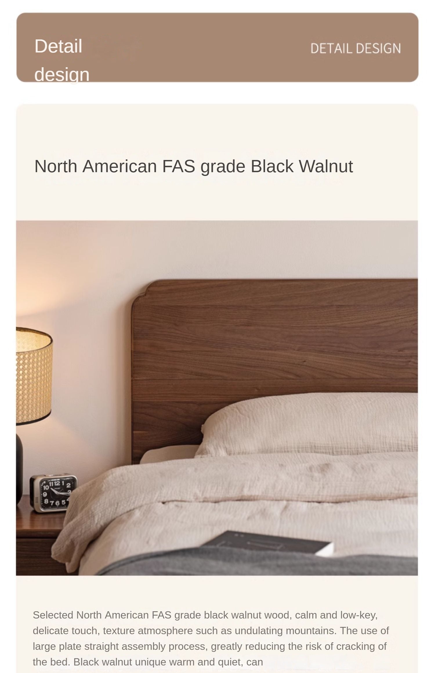 Oak, North American black walnut solid wood bed