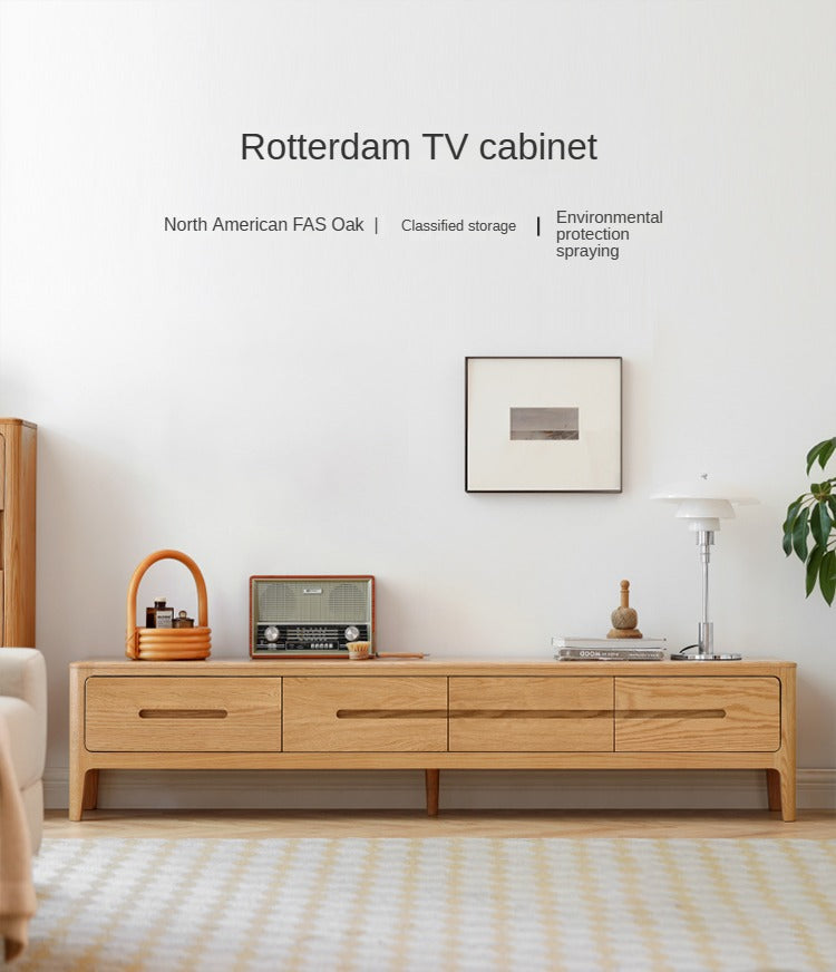 Oak Solid Wood Four-drawer TV Stand.