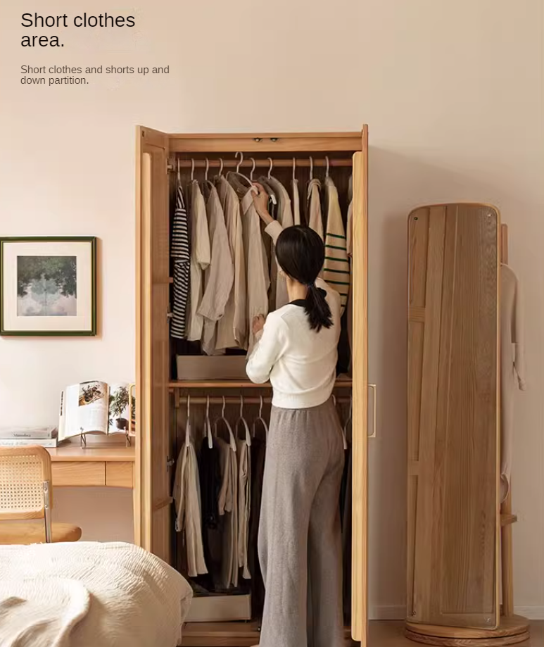 Oak Solid Wood Free Combination Wardrobe Rattan Door.