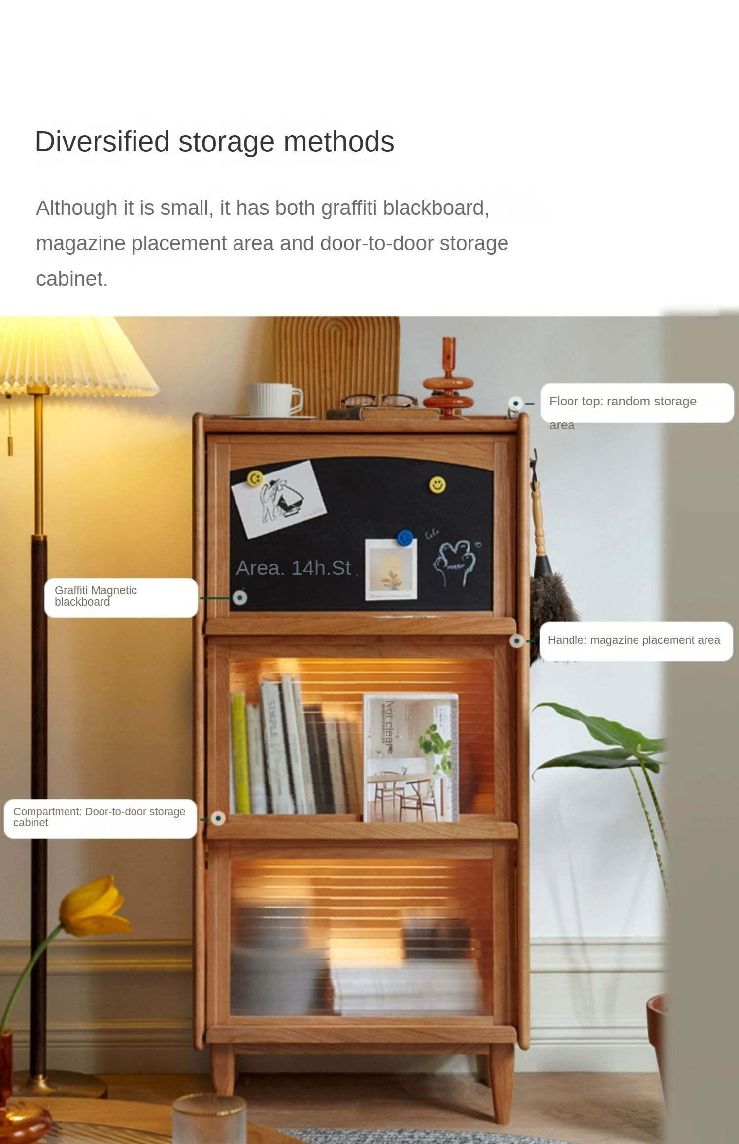 Cherry, Oak Solid Wood Flip Door Magazine Cabinet LED light -